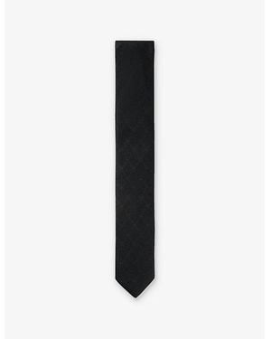 HUGO Monogram-Print Jacquard Silk Tie - Black