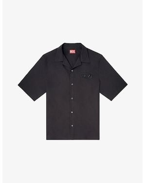 DIESEL S-Mac-Pcal Logo-Embroidered Cotton-Poplin Shirt - Blue