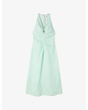 Sandro Floral V-Neck Woven Maxi Dress - Green