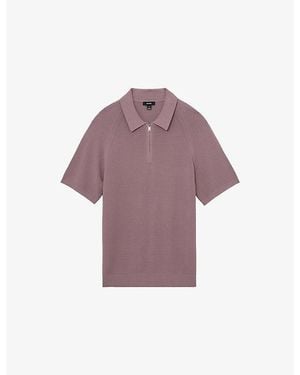 Reiss Estate Half-Zip Knitted Polo Top - Purple