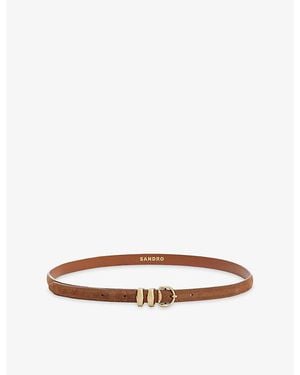 Sandro Branded-Buckle Suede Belt - Brown