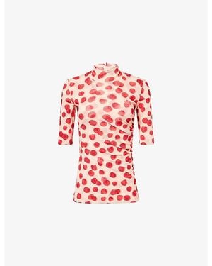 Stella McCartney Print High-Neck Mesh Top - Red