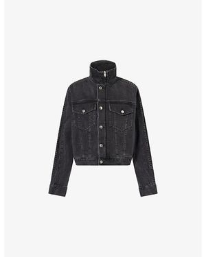 Alexander Wang Embossed-Logo High-Neck Denim Track Jacket - Black