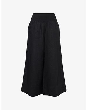 ME+EM Wide-Leg Shirred-Waist Linen-Blend Culottes - Black