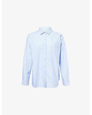 Lounge Underwear Oversized Pinstripe Cotton Shirt - Blue