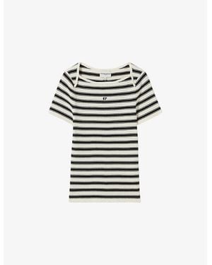 Claudie Pierlot Logo-Embroidered Short-Sleeve Knitted T-Shirt - Multicolor