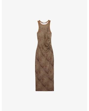 Reiss Lola Snake-Print Jersey Midi Dress - Brown
