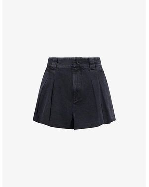 FRAME The Structural Pleated Denim Shorts - Blue