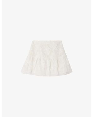 Sandro Floral Flared Lace Mini Skirt - White