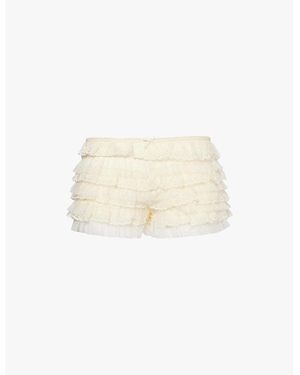 Jaded London Rhea Ruffle-Frill Lace Bloomer Shorts - White