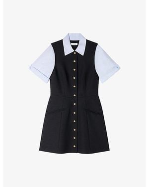 Sandro Two-In-One Short-Sleeved Stretch-Woven Mini Dress - Black