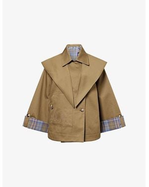 Damson Madder Jerry Crop Cotton Trench Coat - Brown