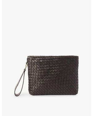 Whistles Avah Woven Leather Zip Clutch - Black