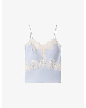 Sandro Sleeveless Lace-Trim Satin Top - Blue