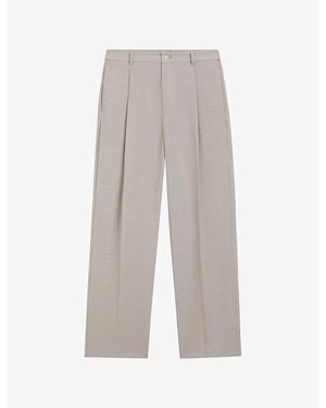 BOSS Wide-Leg Relaxed-Fit Wool Trousers - Grey
