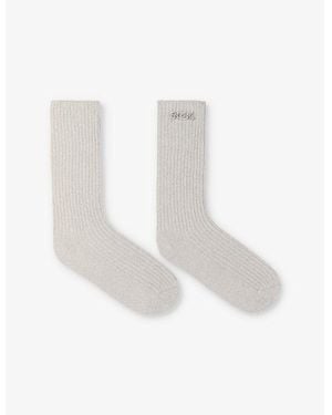 Maje Charm-Embellished Stretch Wool And Cashmere-Blend Knee-High Socks - White