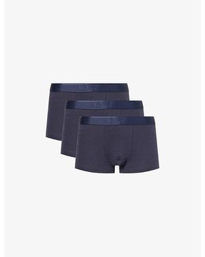 Sunspel Branded-Waistband 3-Pack Stretch-Cotton Trunks - Blue