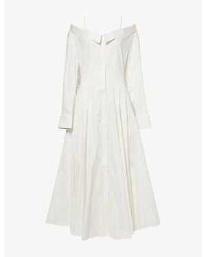 Mona Alshebil Bandeau Collared Cotton Midi Dress - White