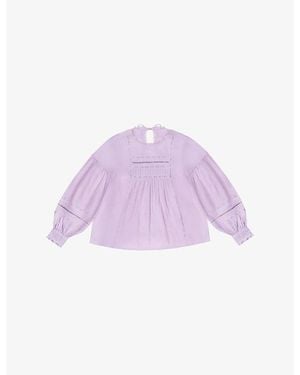 Ro&zo Lace-Insert Long-Sleeve Cotton Blouse - Purple