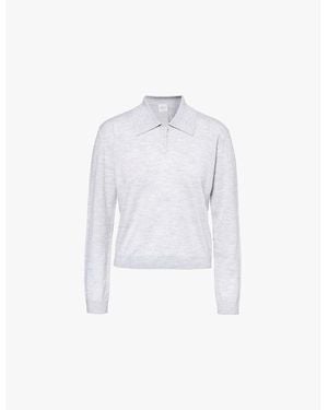 Leset James Long-Sleeve Merino-Wool Polo Jumper - White