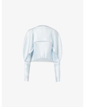 Issey Miyake Glossed Metal Pleats Long-Sleeves Knitted Top - Blue