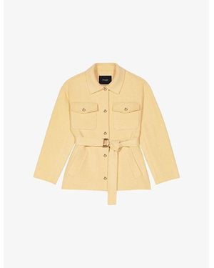 Maje Short Double-Faced Belted Wool-Blend Coat - Natural