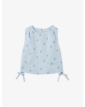 Claudie Pierlot Floral-Embroidered Side-Tie Satin Top - Blue