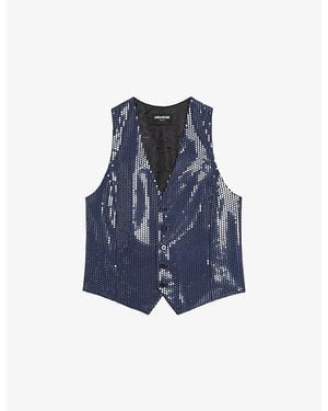 Zadig & Voltaire Emaux V-Neck Sequin-Embellished Waistcoat - Blue