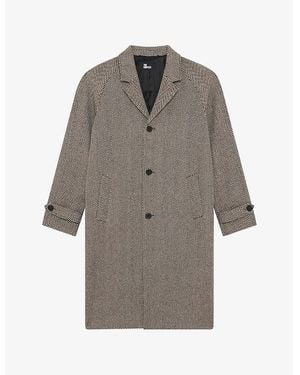 The Kooples Herringbone Single-Breasted Wool Coat - Grey