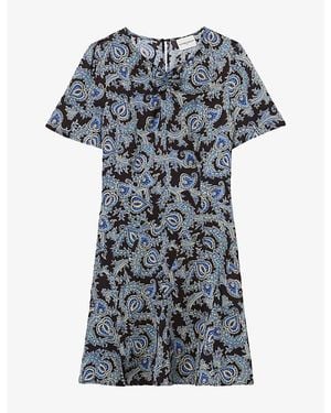 Claudie Pierlot Paisley Short-Sleeved Woven Mini Dress - Blue