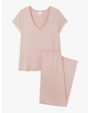 The White Company The Company V-Neck Lace-Trim Stretch-Jersey Pyjama Set - Pink