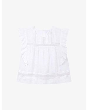 The White Company Lace-Insert Frill-Sleeve Linen Blouse - White