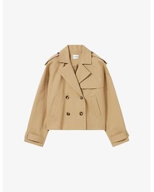 Claudie Pierlot Open-Collar Relaxed-Fit Short Cotton Trench Jacket - Natural