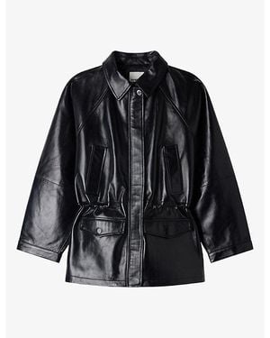Sandro Side-Pocket Elasticated-Waist Leather Jacket - Black
