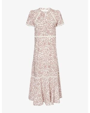 ME+EM Fit-Flare Lace Printed Woven Maxi Dress - Pink