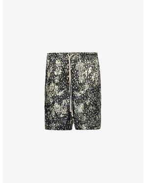 Rick Owens Abstract-Print Two-Slip-Pockets Relaxed-Fit Woven Shorts - Black