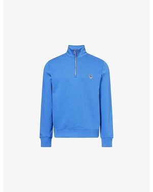 Paul Smith Zebra-Embroidered Half-Zip Cotton Sweatshirt - Blue