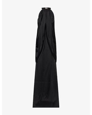 Stella McCartney High-Neck Draped Satin Gown - Black