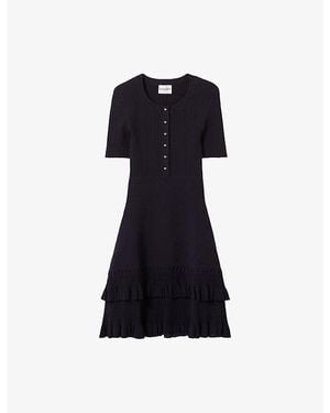 Claudie Pierlot Short-Sleeved Ribbed Knitted Mini Dress - Black