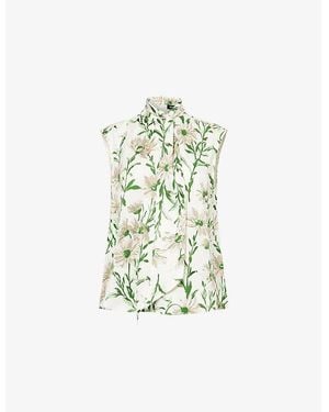 ME+EM Floral-Print Sleeveless Silk Top - White