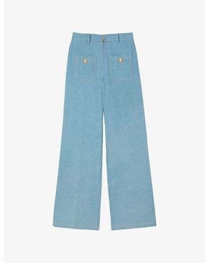 Sandro Faded Wide-Leg Denim Jeans - Blue