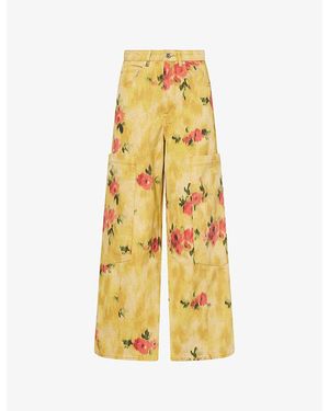 Ganni Baggy Printed Denim Jeans - Yellow