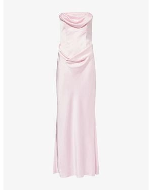 ROTATE BIRGER CHRISTENSEN Corsage Draped Satin Maxi Dress - Pink