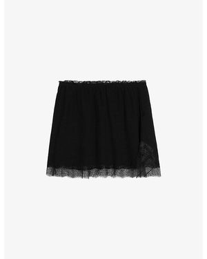 Zadig & Voltaire Jarvisa Lace-Trim Woven Midi Skirt - Black
