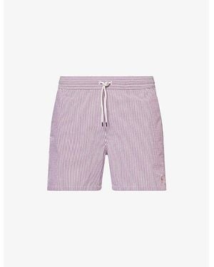 Polo Ralph Lauren Traveler Stripe Logo-Embroidery Seersucker Swim Trunks - Purple