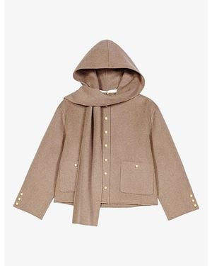Maje Double-Faced Hooded Wool-Blend Coat - Brown