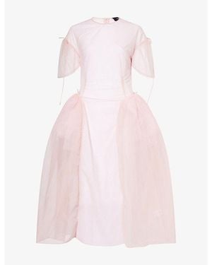 Simone Rocha Puff-Sleeve Cord-Hip Woven Midi Dress - Pink