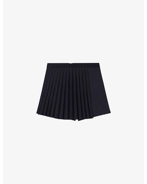 Maje Lupli Straight-Fit Pleated Stretch-Woven Shorts - Blue