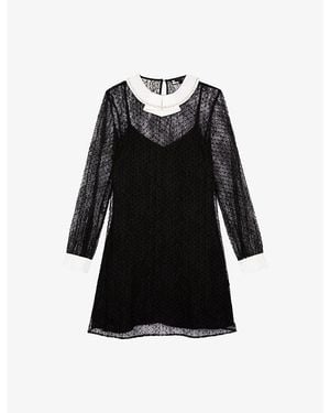 The Kooples Lace Contrast-Collar Woven Mini Dress - Black