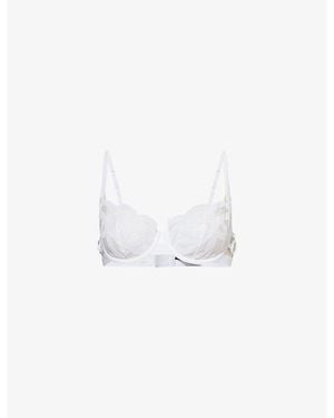 LIVY Kimbaku Embroidered Underwired Mesh Balconette Bra - White